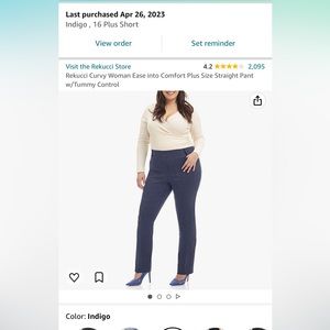 Rekucci Curvy Woman Ease into Comfort Plus Size Straight Pant w/Tummy Control